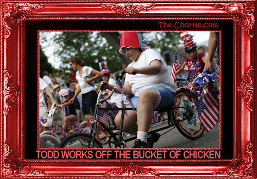 Todd works off the bucket of chicken
