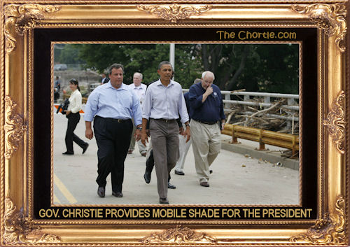 Gov. Christir provides mobile shade for the President.