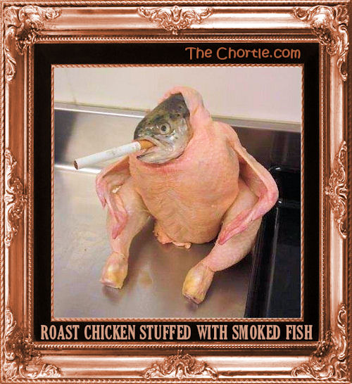 Roast chicken stuffed with smoked fish