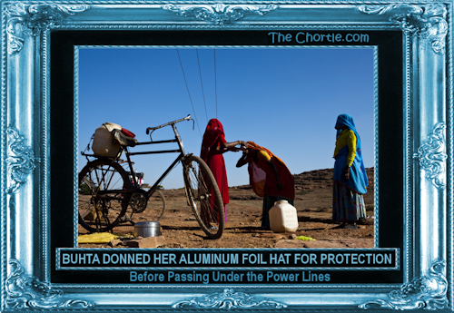 Buhta donned her aluminum foil hat for protection before passing under the power lines.