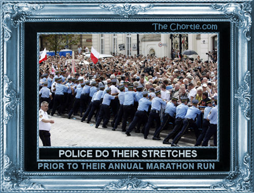 Police do their stretches prior to their annual marathon run