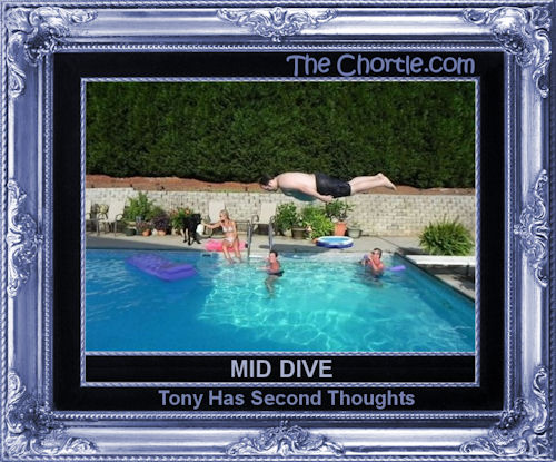 Mid dive, Tony has second thoughts.