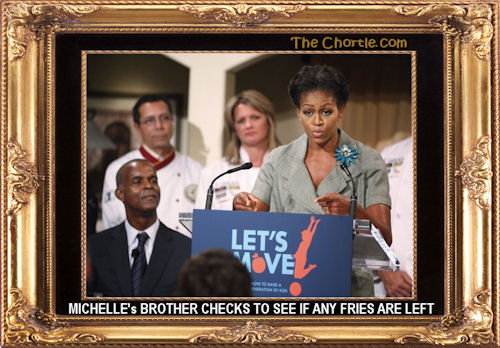 Michelle's brother checks to see if any fries are left
