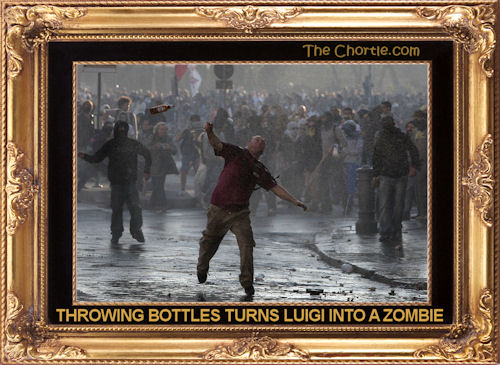 Throwing bottles turns Luigi into a zombie