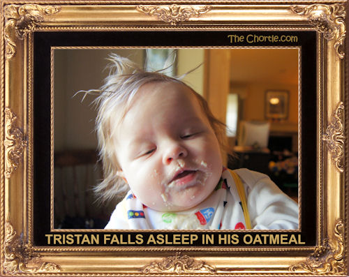 Tristan falls asleep in his oatmeal