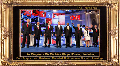 As Wagner's Die Walküre played during the intro, both Gingrich and Huntsman revealed their National Socialist leanings