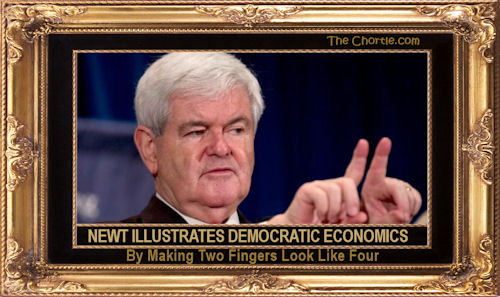Newt illustrates Democratic economics by making two fingers look like four