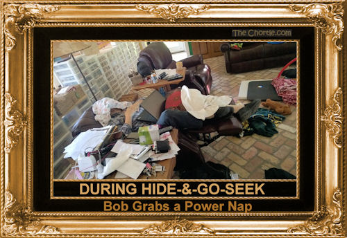 During Hide-&-Go-Seek, Bob grabs a power nap