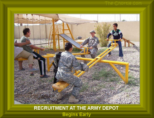 Recruitment at the army depot begins early.