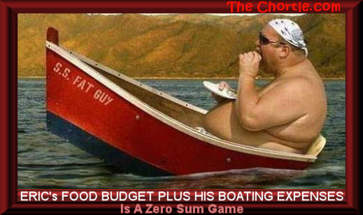 Eric's food budget plus his boating expenses is a zero sum game.