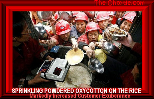 Sprinkling powdered Oyxcotton on the rice markedly increased custumer exuberance