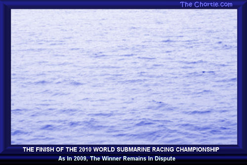 The finish of the 2010 world submarine racing championship. As in 2009, the winner remains in dispute 