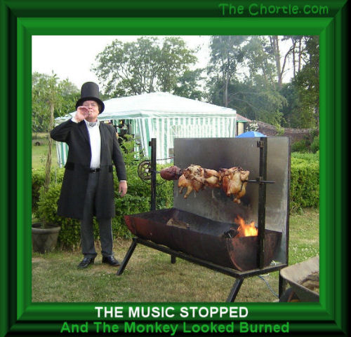 The music stopped and the monkey looked burned
