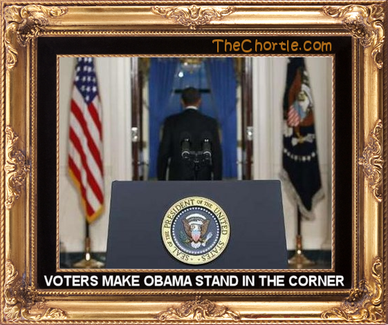 Voters make Obama stand in the corner.