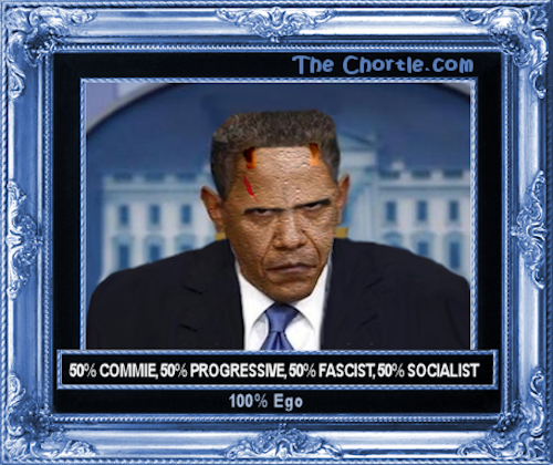 50% commie, 50% progrssive, 50% fascist, 50% socialist.  100% ego.