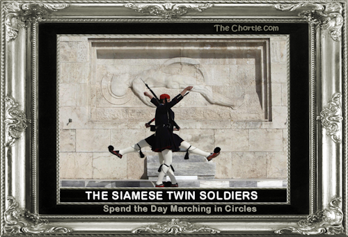 The Siamese twin soldiers spend the day marching in circles